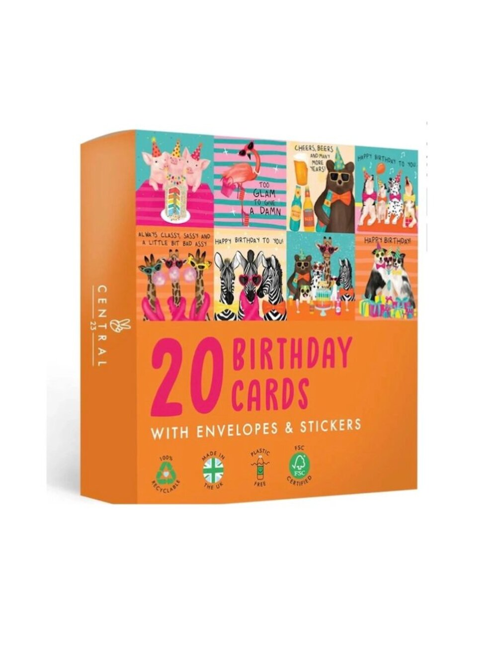 Central 23, London Birthday Cards Envelopes Fun Stickers Sustainably Made Boxed